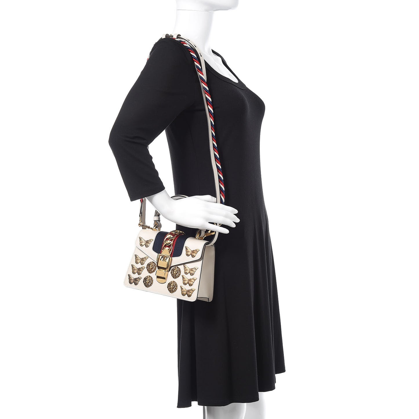 Calfskin Animal Studs Mini Sylvie Top Handle Bag White