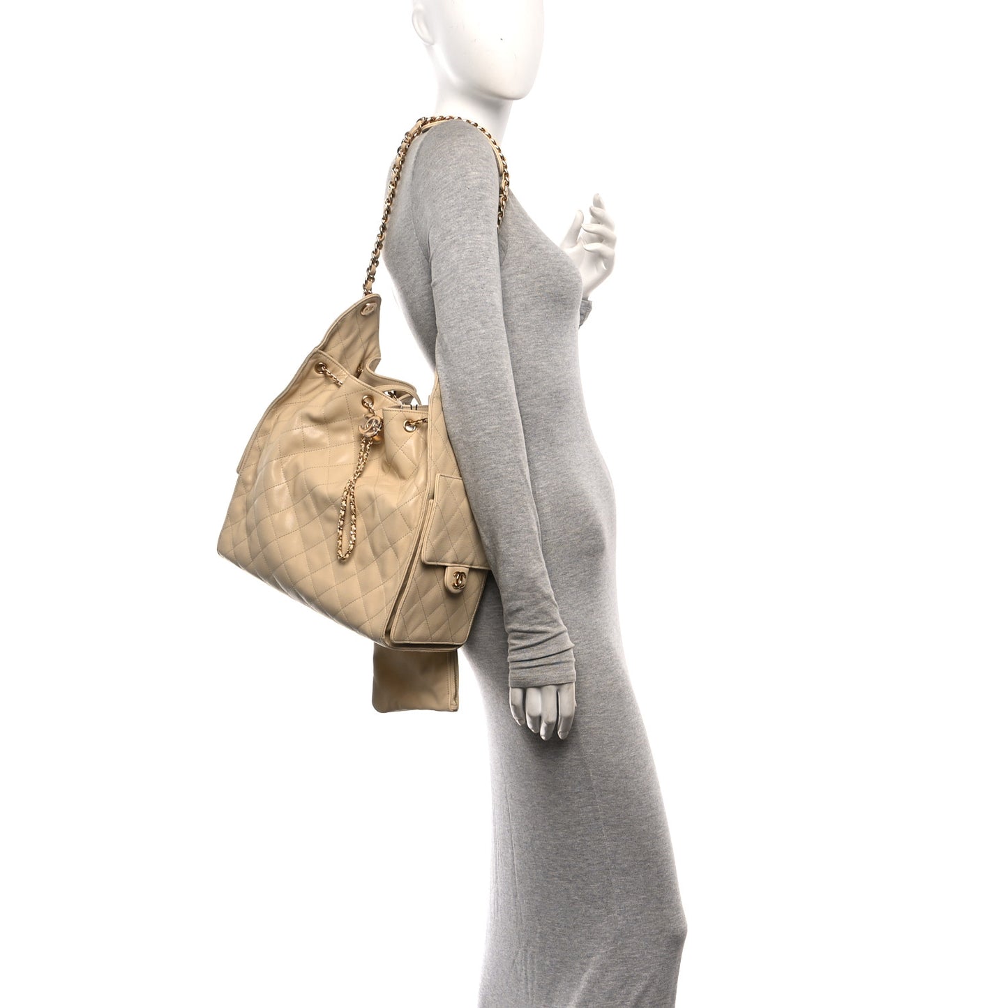 Caviar Quilted Medium Chanel 25 Handbag Beige
