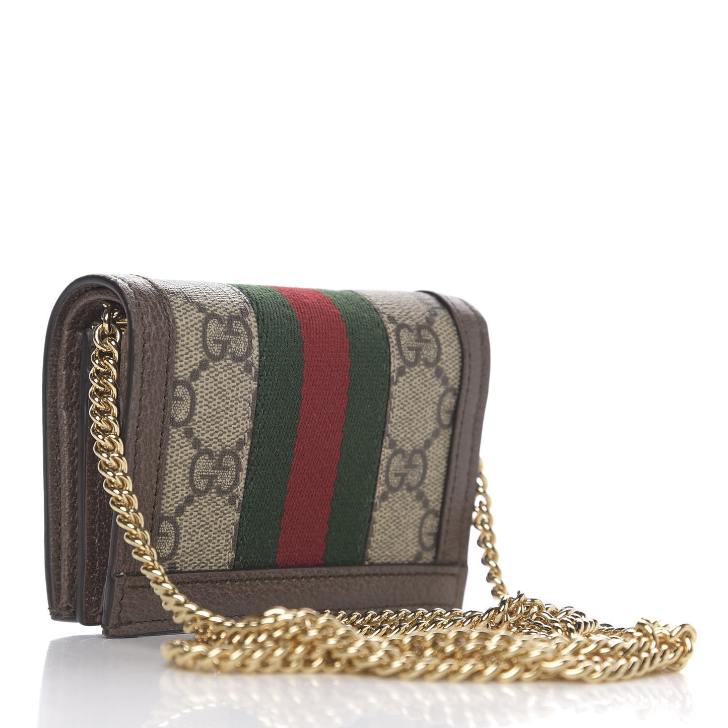 GG Supreme Monogram Web Ophidia Chain Card Case Wallet Beige New Acero