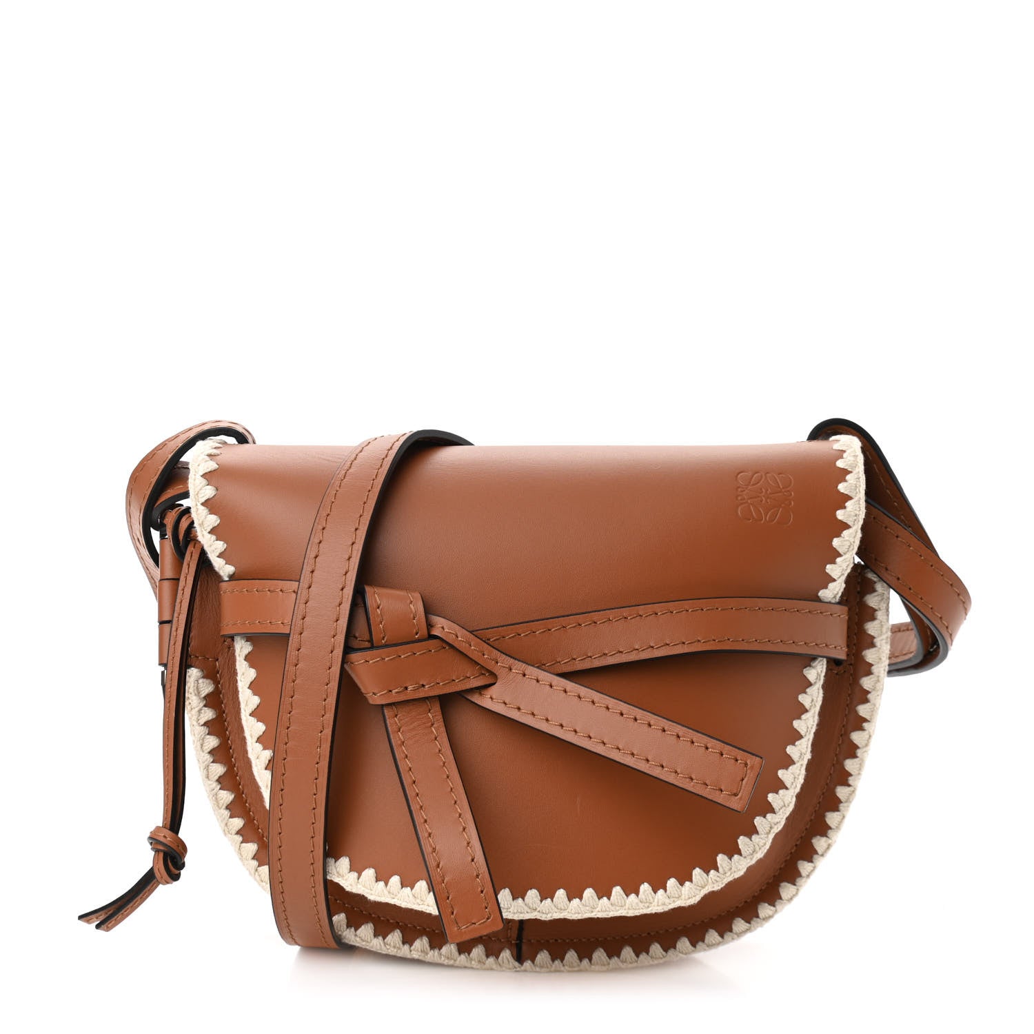 Loewe Calfskin Crochet Trim Small Gate Crossbody Bag Tan 1 of 9