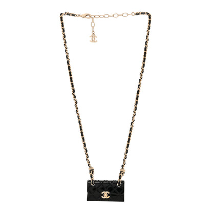 Chanel Metal Resin Calfskin Quilted CC Turnlock Chain Bag Necklace Gold Black 3 of 5