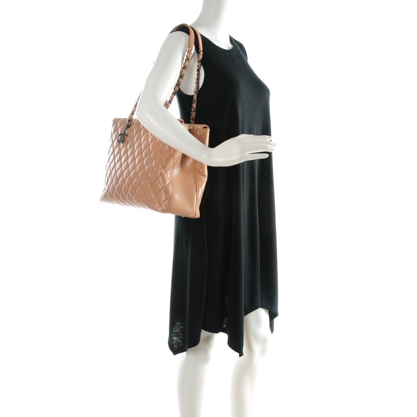 Caviar Quilted Large City Shopping Tote Beige