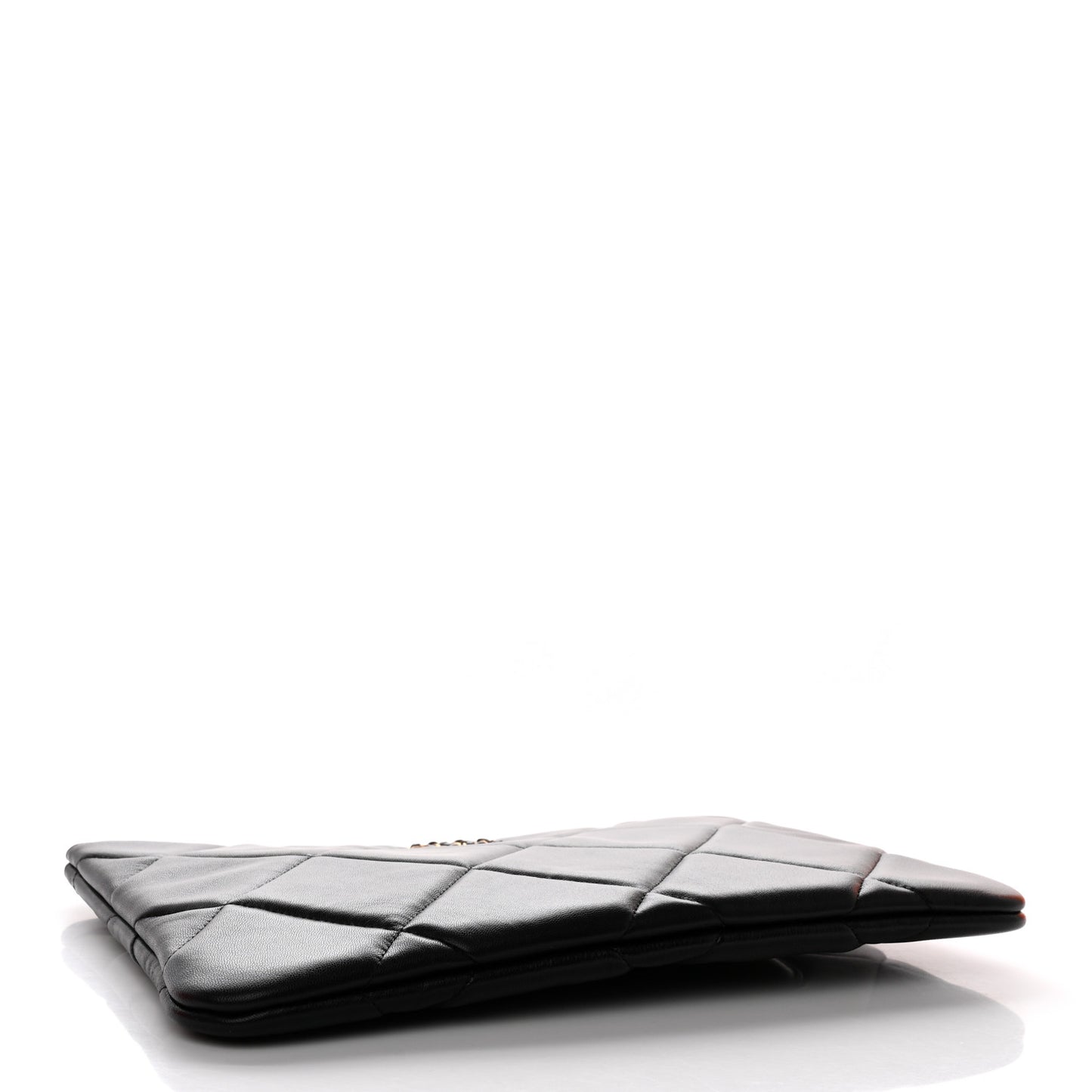 Goatskin Quilted Large Chanel 19 Pouch Black
