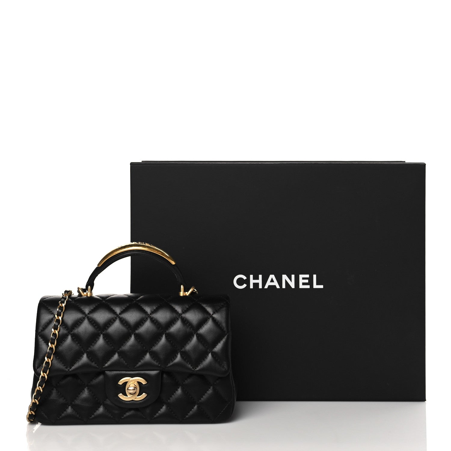 Chanel Lambskin Quilted Metal Mini Top Handle Rectangular Flap Black 10 of 10