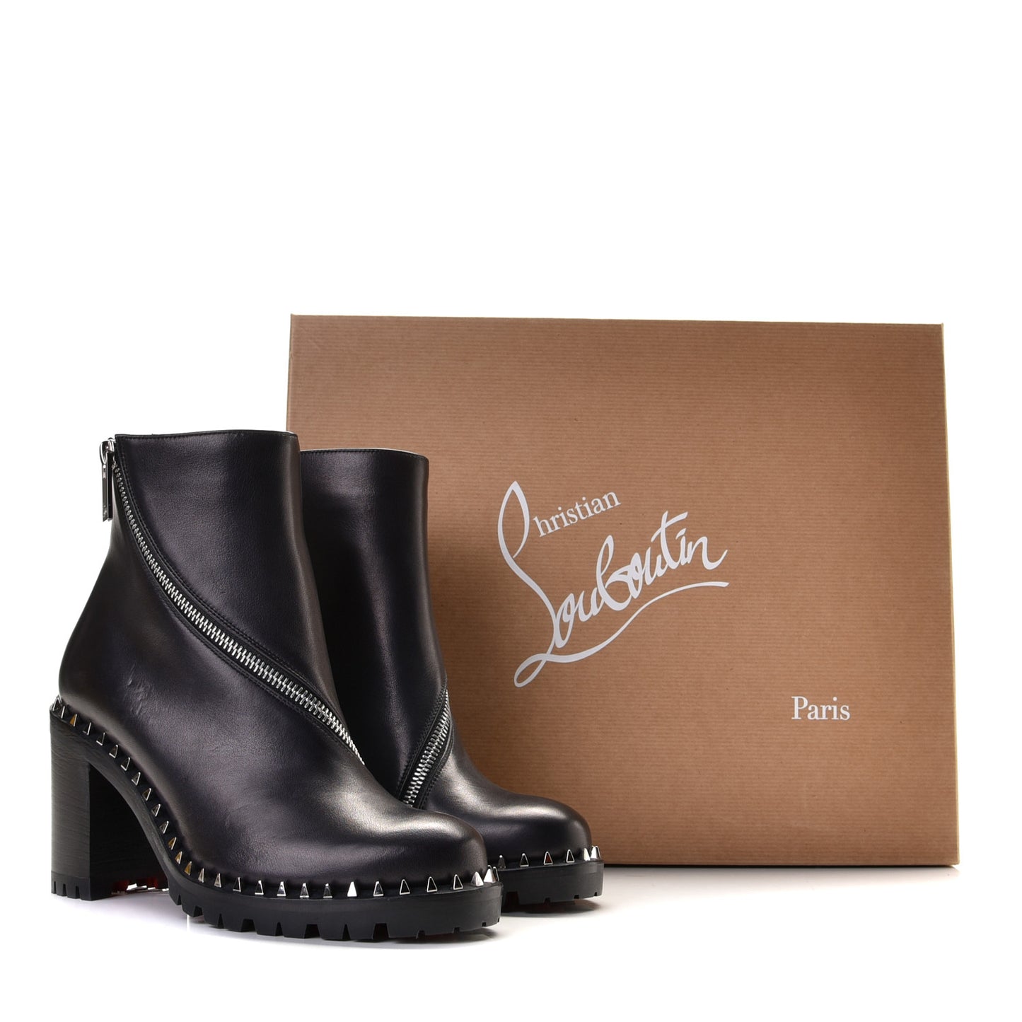 Calfskin Spikes Birgitta Lug 70 Zip Around Ankle Boots 35 Black