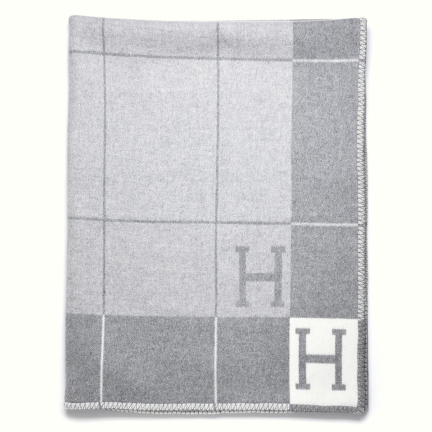 Hermes Wool Cashmere Avalon III Blanket Ecru Gris Clair 2 of 5
