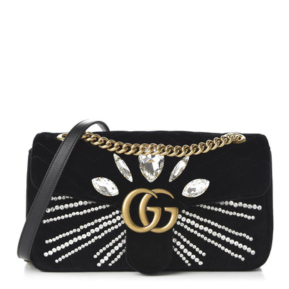 Gucci Velvet Matelasse Marquise Crystals Embroidered Small GG Marmont Shoulder Bag Black 1 of 10