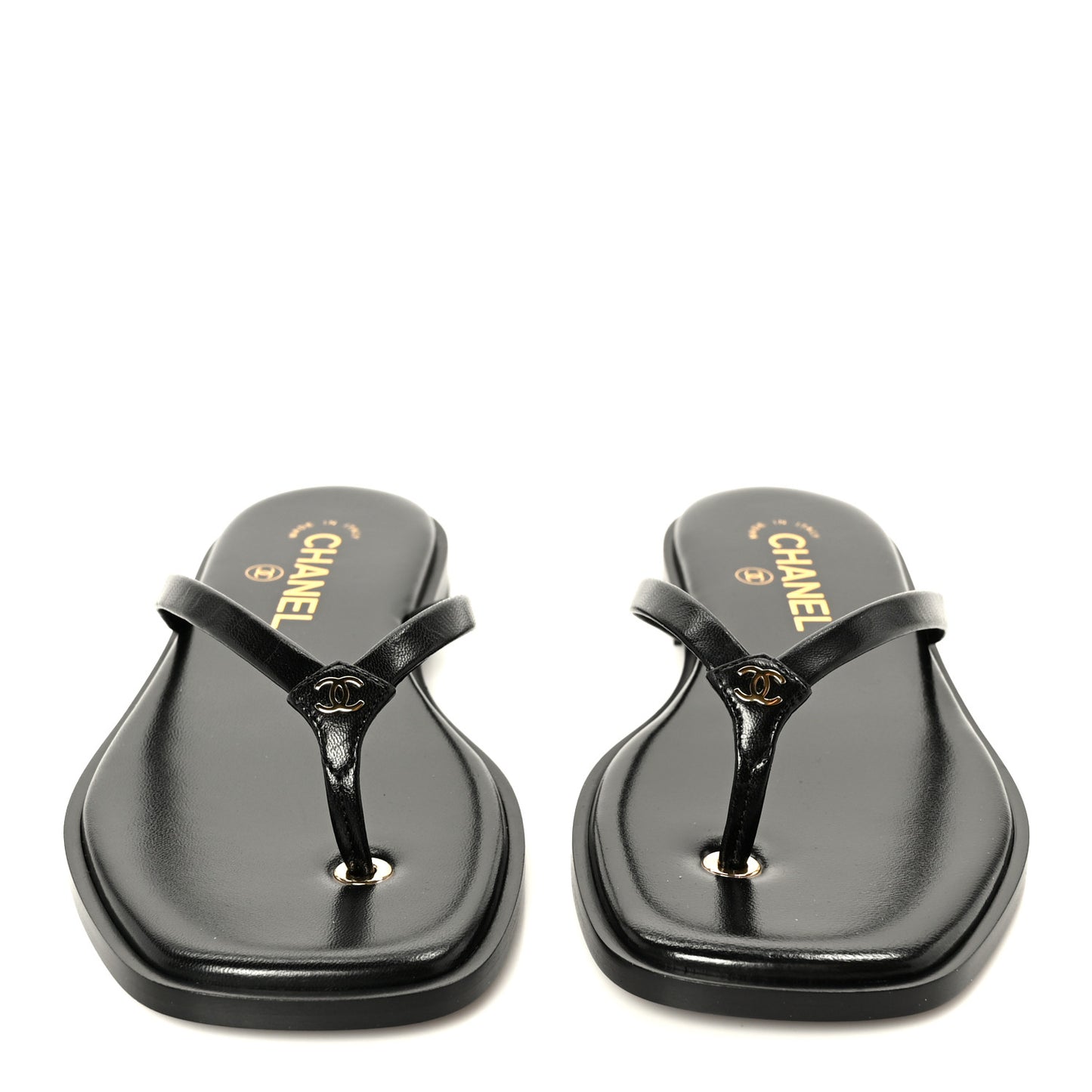Lambskin CC Times Square Thong Sandals 38 Black