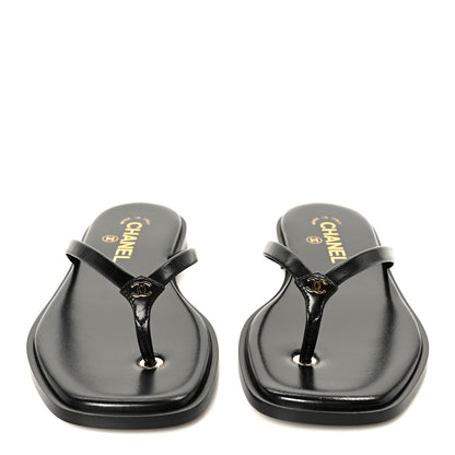 Chanel Lambskin CC Times Square Thong Sandals 38 Black 3 of 11