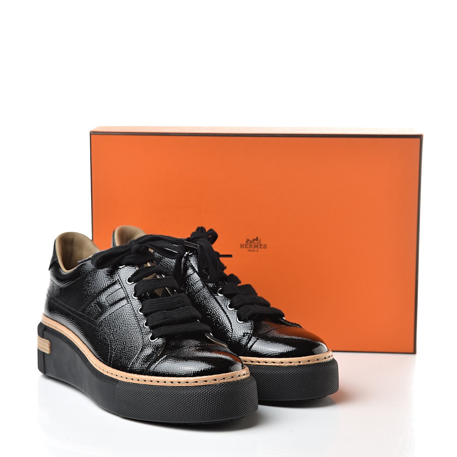 Hermes Patent Epsom Womens Polo Sneakers 37 Black 8 of 8