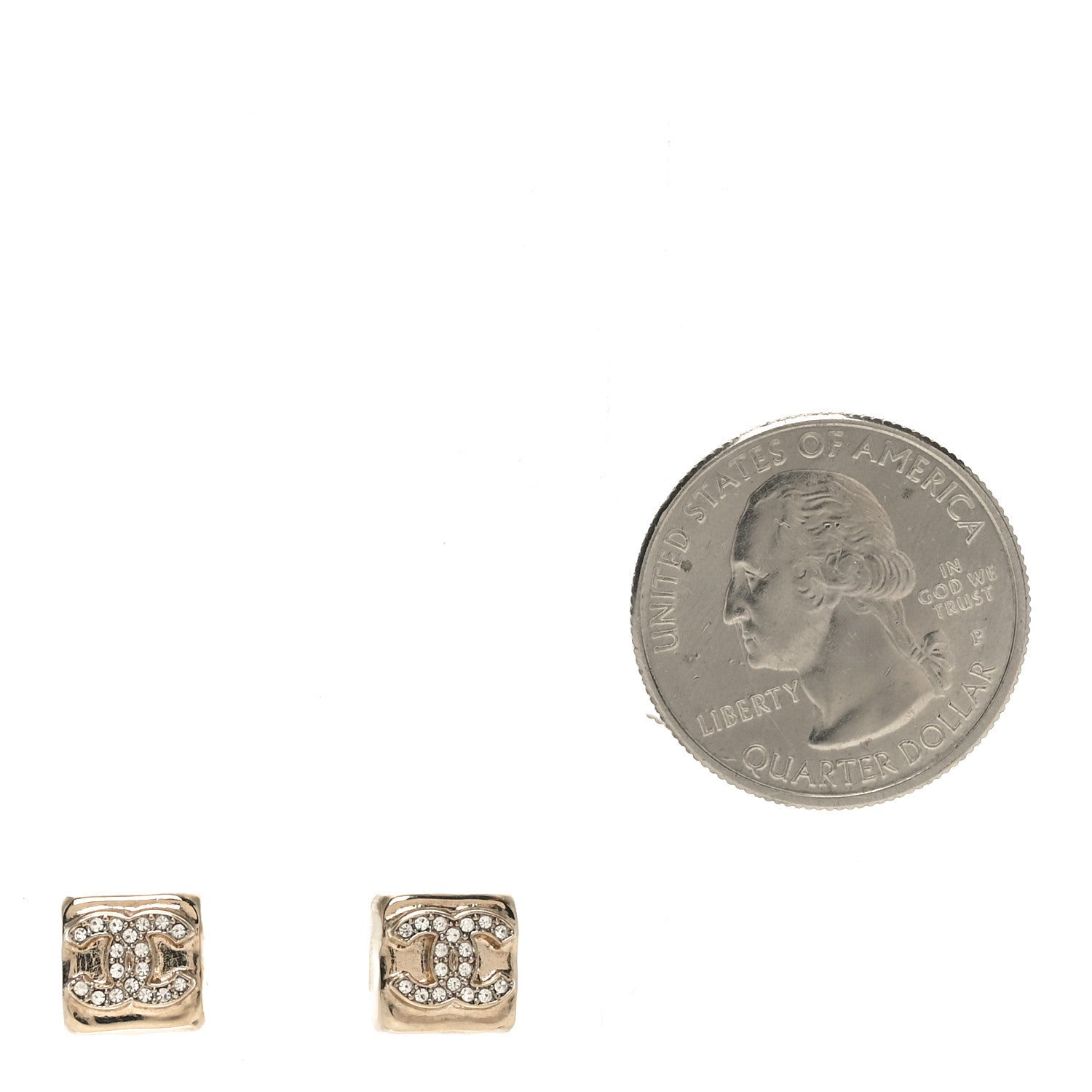 Chanel Metal Crystal Mini Square CC Earrings Gold 2 of 4