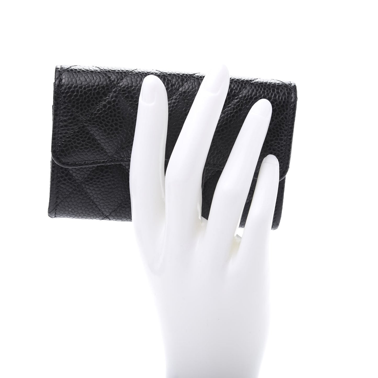 Caviar Quilted Flap Card Holder Wallet Black