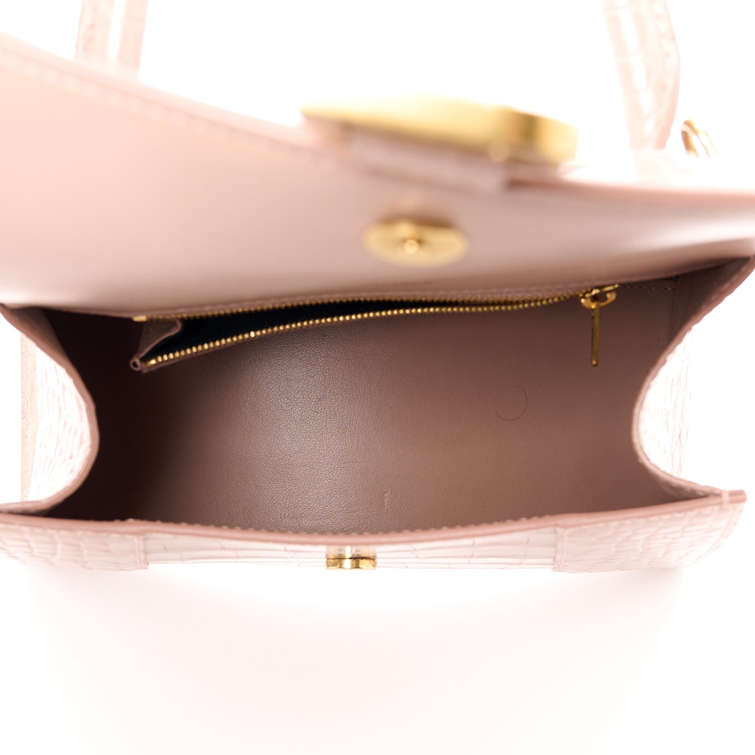 Balenciaga Shiny Calfskin Crocodile Embossed Small Hourglass Top Handle Bag Nude Beige 5 of 13