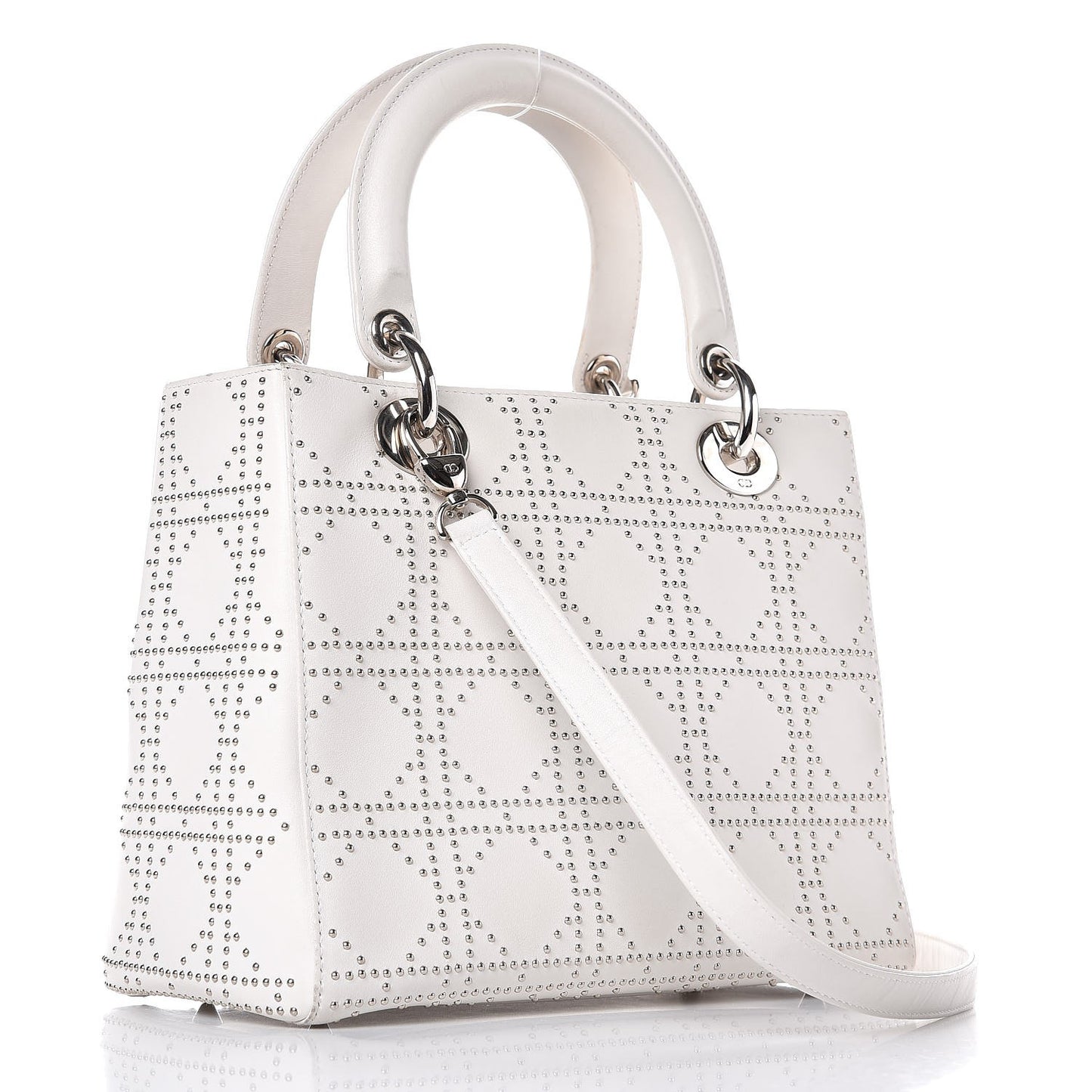 Lambskin Studded Cannage Medium Lady Dior White