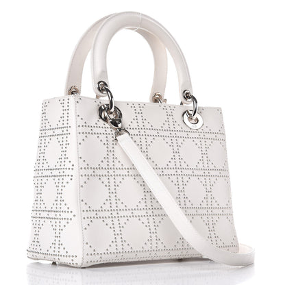 Christian Dior Lambskin Studded Cannage Medium Lady Dior White 4 of 14