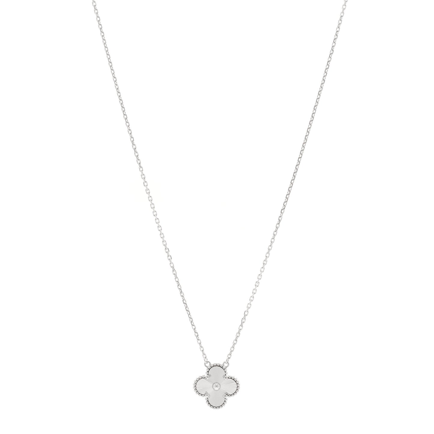 18K White Gold Guilloche Vintage Alhambra Pendant Necklace