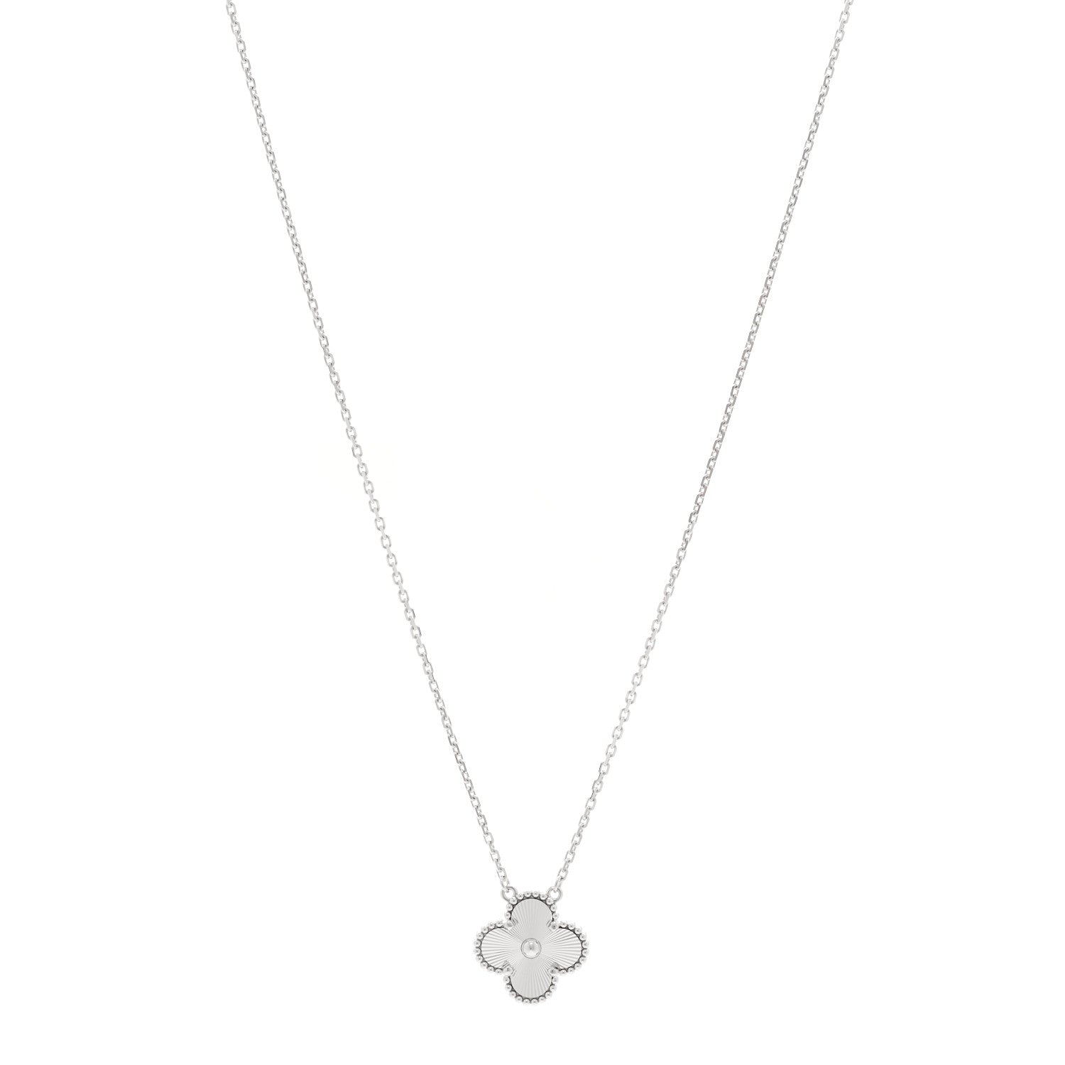 Van Cleef & Arpels 18K White Gold Guilloche Vintage Alhambra Pendant Necklace 1 of 5