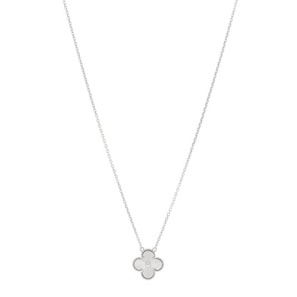 Van Cleef & Arpels 18K White Gold Guilloche Vintage Alhambra Pendant Necklace 1 of 5