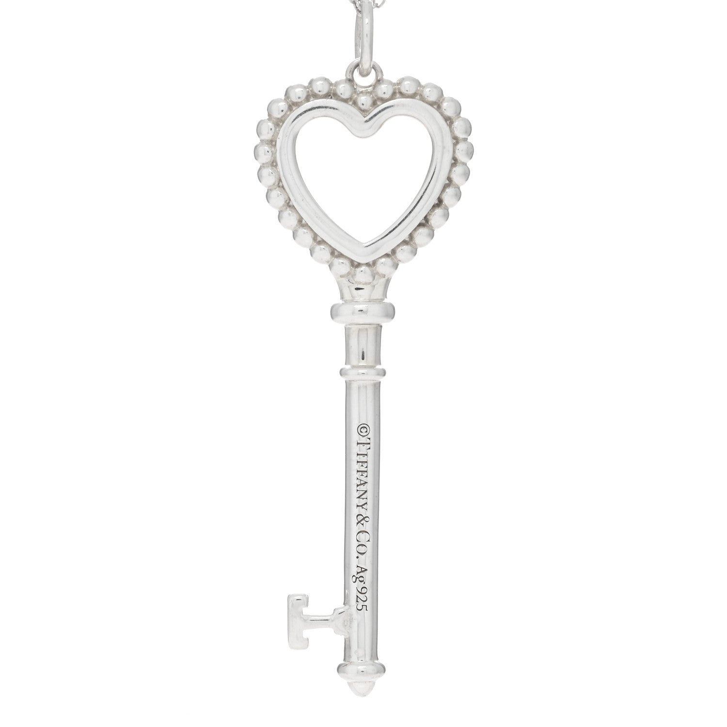 Tiffany Sterling Silver Enamel Beaded Heart Key Pendant Necklace Blue 5 of 5