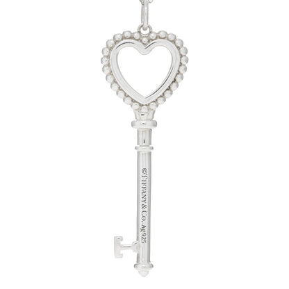Tiffany Sterling Silver Enamel Beaded Heart Key Pendant Necklace Blue 5 of 5