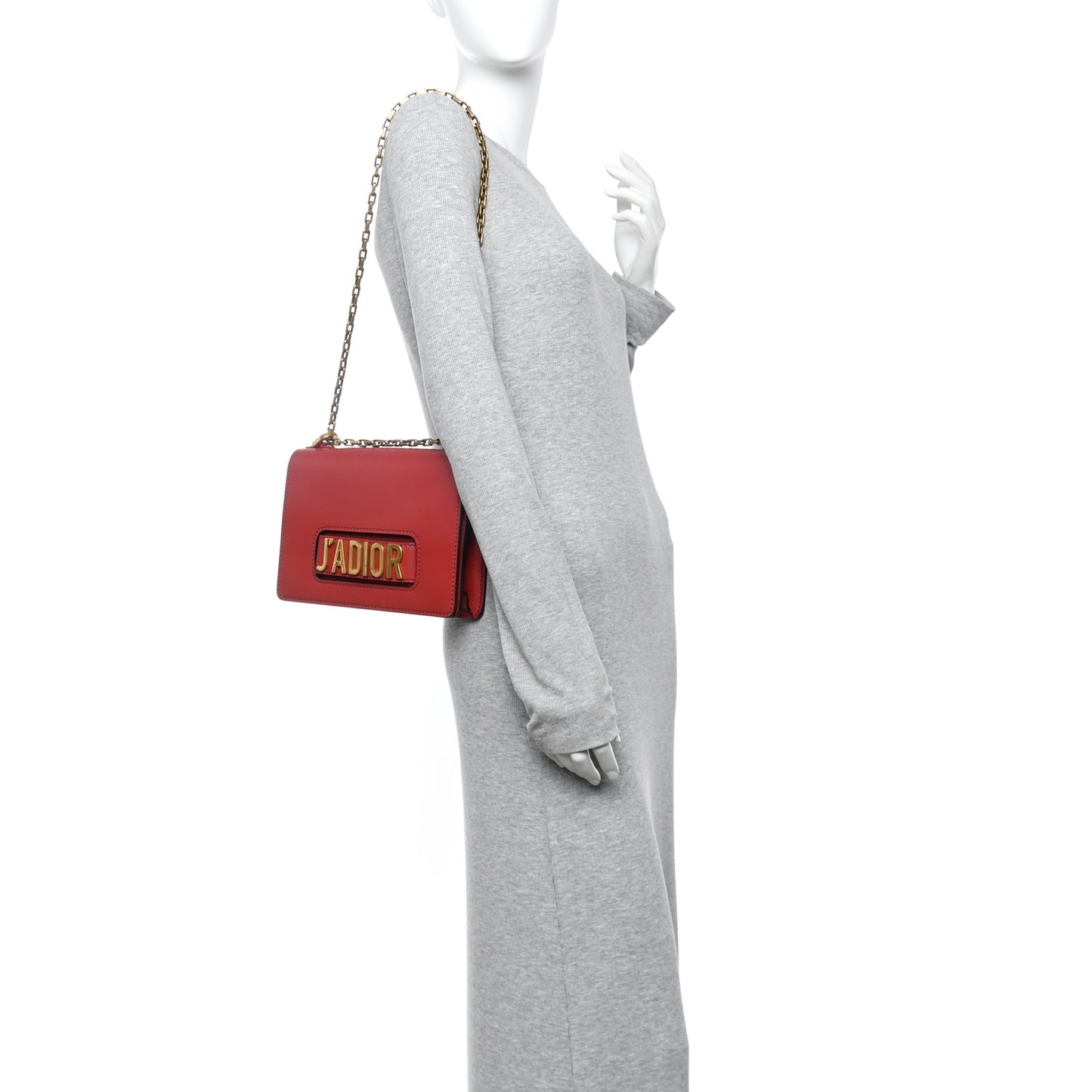 Calfskin J'Adior Chain Flap Bag Red
