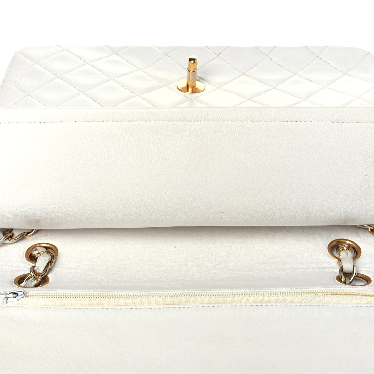 Lambskin Quilted Medium Double Flap White