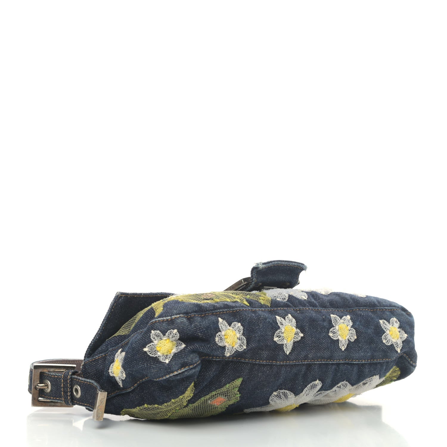Fendi Denim Flower Applique Baguette Blue 3 of 4