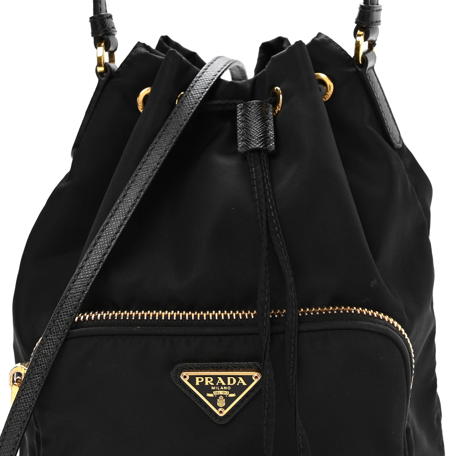Prada Re-Nylon Saffiano Duet Bucket Crossbody Bag Black Black 7 of 11