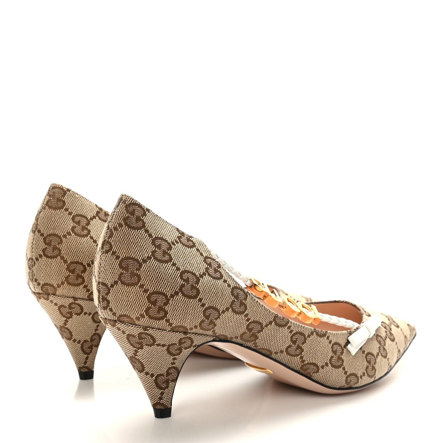 Monogram Malaga Kid Script Logo Bow 55mm Pumps 39.5 Beige Ebony Great White