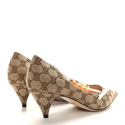 Gucci Monogram Malaga Kid Script Logo Bow 55mm Pumps 39.5 Beige Ebony Great White 4 of 7