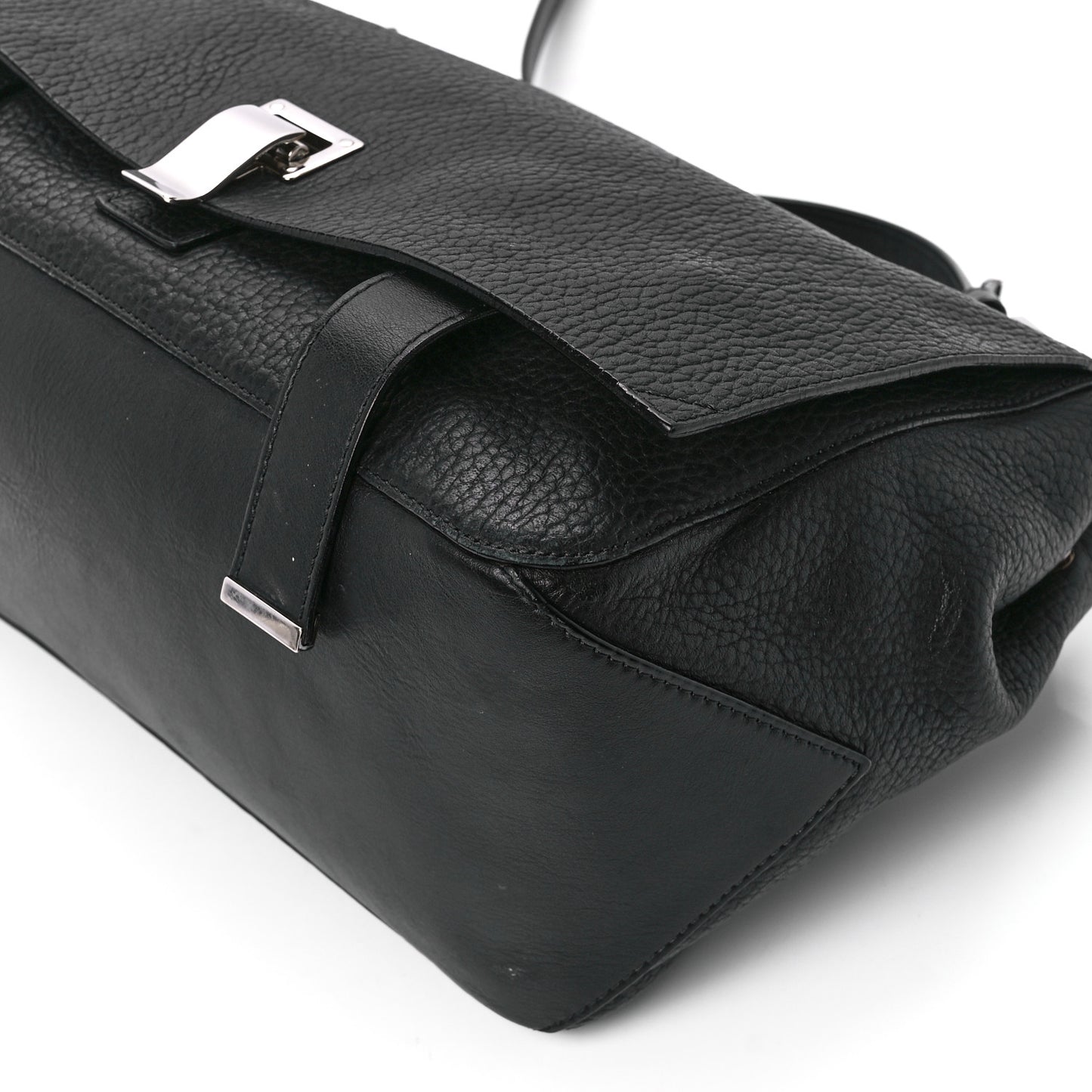 Pebbled Calfskin Double Sided PS Courier Bag Black