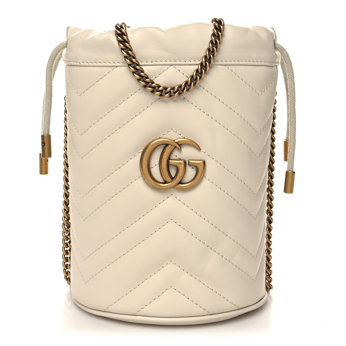 Calfskin Matelasse Mini GG Marmont 2.0 Bucket Bag White