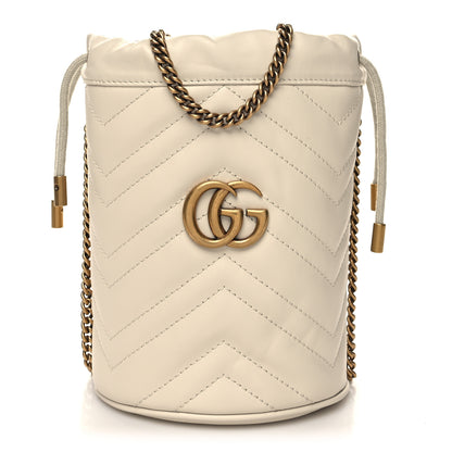 Gucci Calfskin Matelasse Mini GG Marmont 2.0 Bucket Bag White 1 of 10