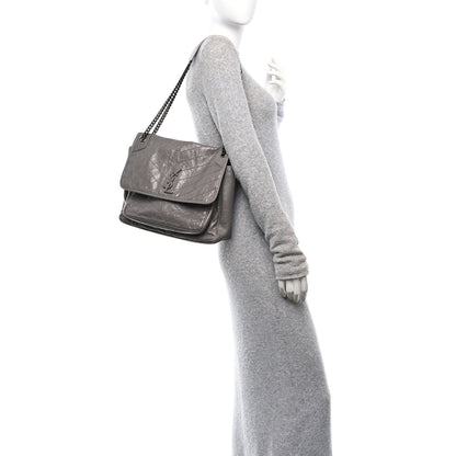 Saint Laurent Crinkled Calfskin Matelasse Monogram Large Niki Chain Satchel Fog 2 of 10