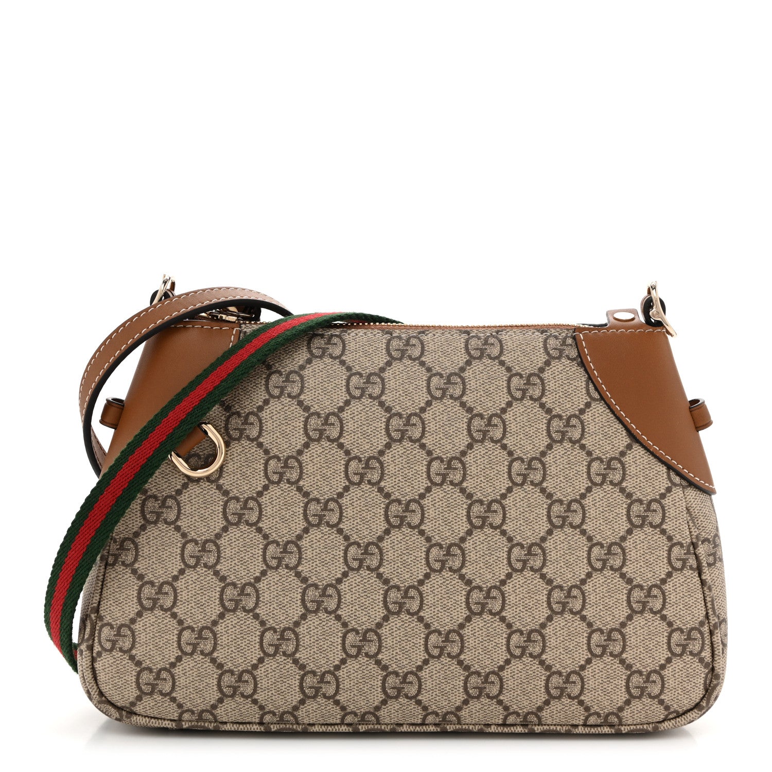 Gucci GG Supreme Monogram Textured Calfskin Small Emblem Shoulder Bag Beige Dark Brown 1 of 12