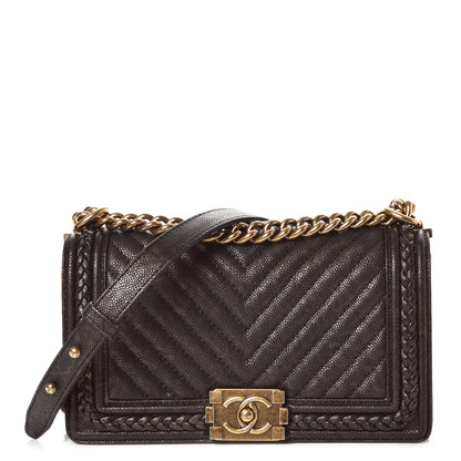 Chanel Patinated Calfskin Chevron Quilted Medium Braid Around Boy Flap Brown 1 of 10