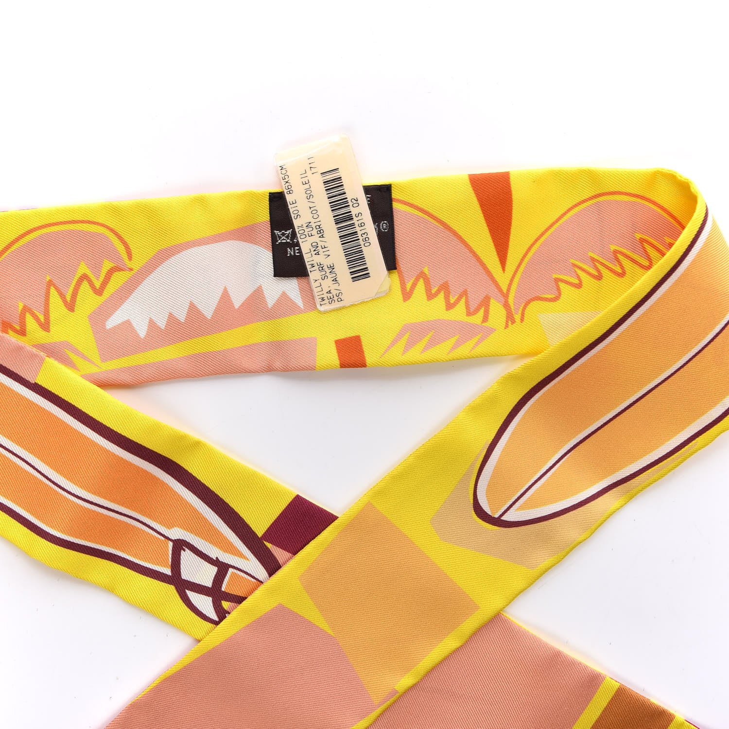 Hermes Silk Sea Surf and Fun Twilly Jaune Vif Abricot Soleil 4 of 6