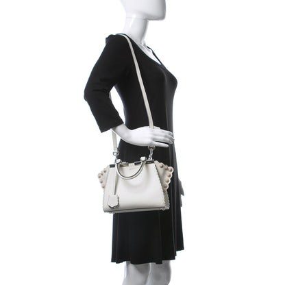 Fendi Vitello Dolce Scalloped Studded Mini 3Jours Tote White Ice Nuvola 2 of 13