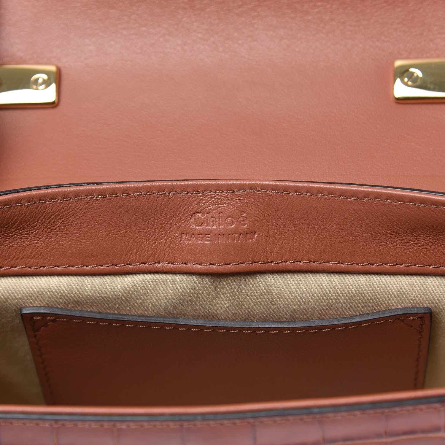 Chloe Calfskin Crocodile Embossed Mini C Double Carry Chestnut Brown 6 of 9
