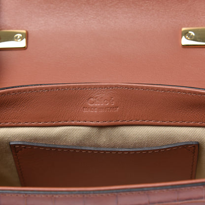 Chloe Calfskin Crocodile Embossed Mini C Double Carry Chestnut Brown 6 of 9