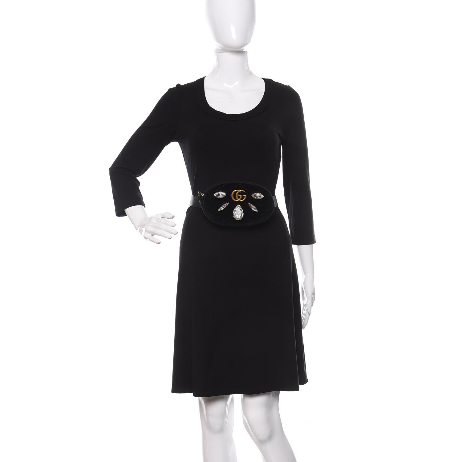 Gucci Velvet Matelasse Marquise Crystals GG Marmont Belt Bag 95 38 Black 2 of 9