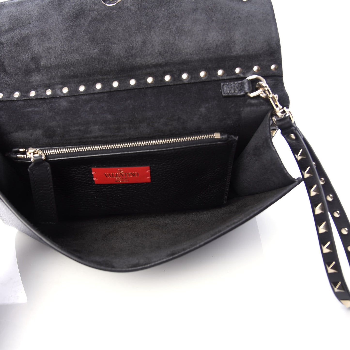 Pebbled Calfskin Rockstud Side Slip Wristlet Clutch Black