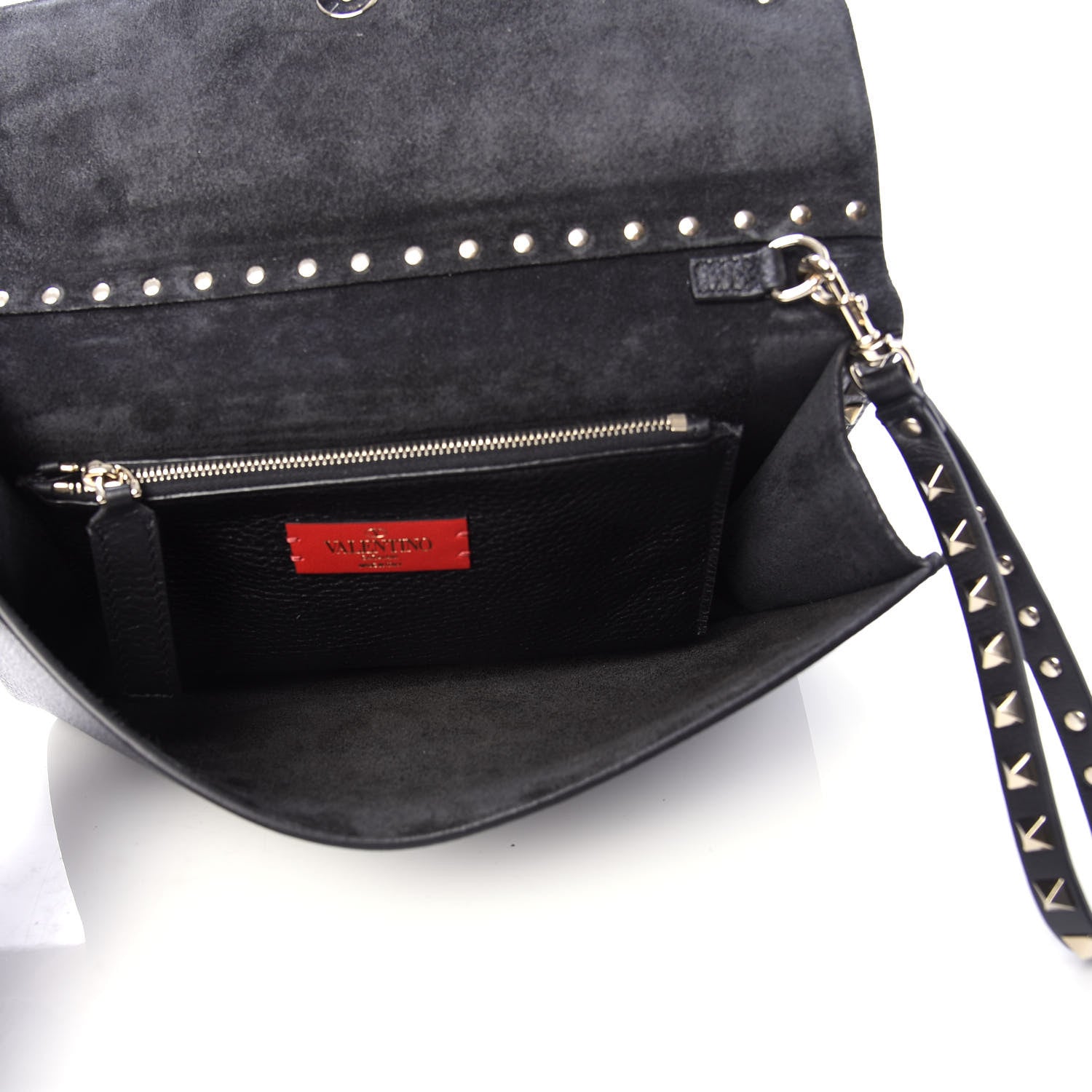 Valentino Garavani Pebbled Calfskin Rockstud Side Slip Wristlet Clutch Black 5 of 9