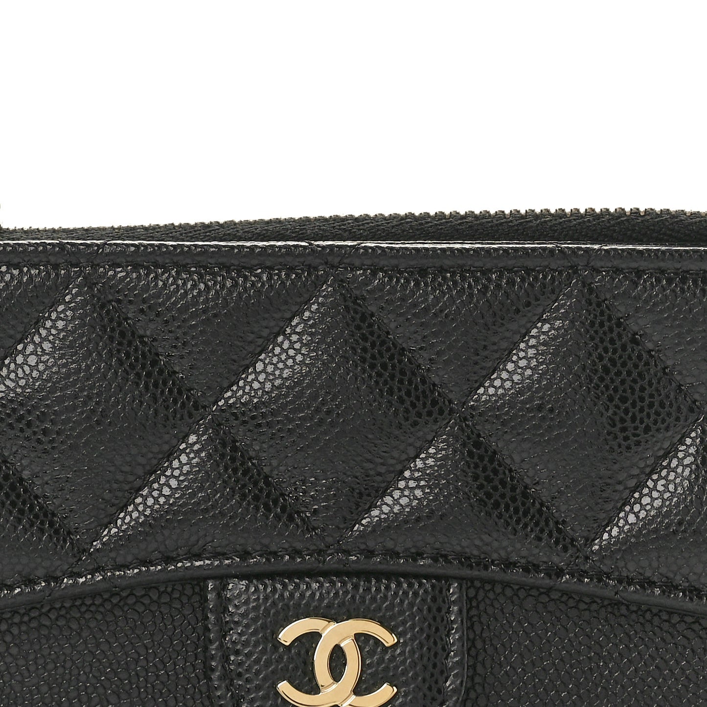 Caviar Quilted Flap Zip Card Holder Black