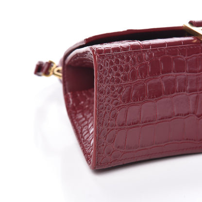 Balenciaga Shiny Calfskin Crocodile Embossed Small Hourglass Top Handle Bag Dark Red 9 of 11