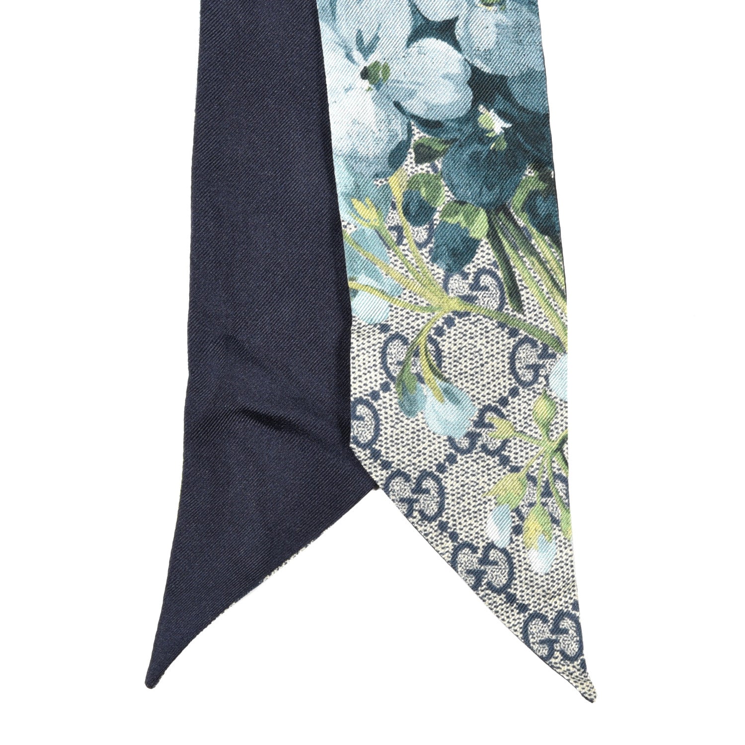 Gucci Silk Twill GG Monogram Bloomy GG Neck Bow Scarf Midnight Blue Sky Blue 2 of 3