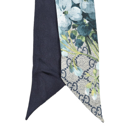 Gucci Silk Twill GG Monogram Bloomy GG Neck Bow Scarf Midnight Blue Sky Blue 2 of 3