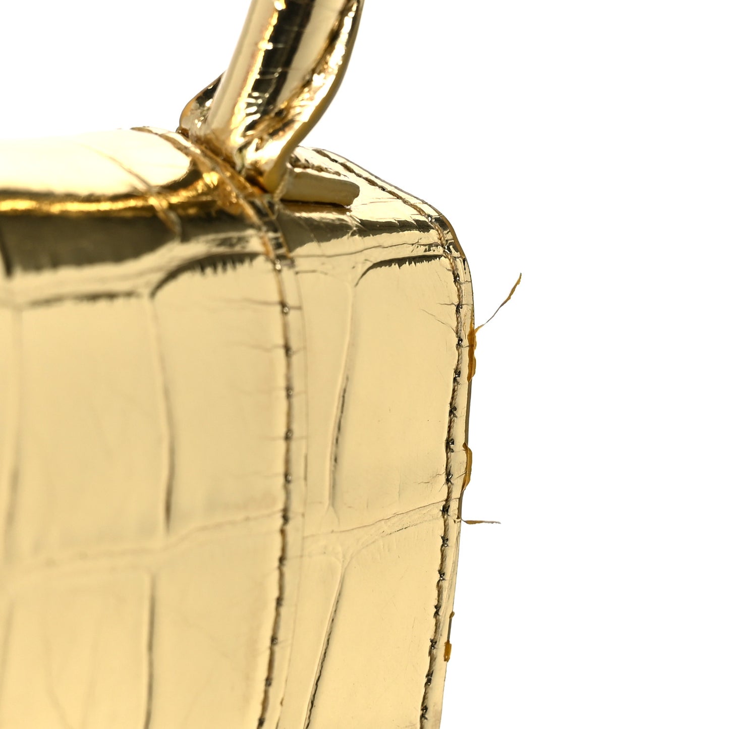 Metallic Calfskin Crocodile Embossed Hourglass Top Handle Bag Mini Gold