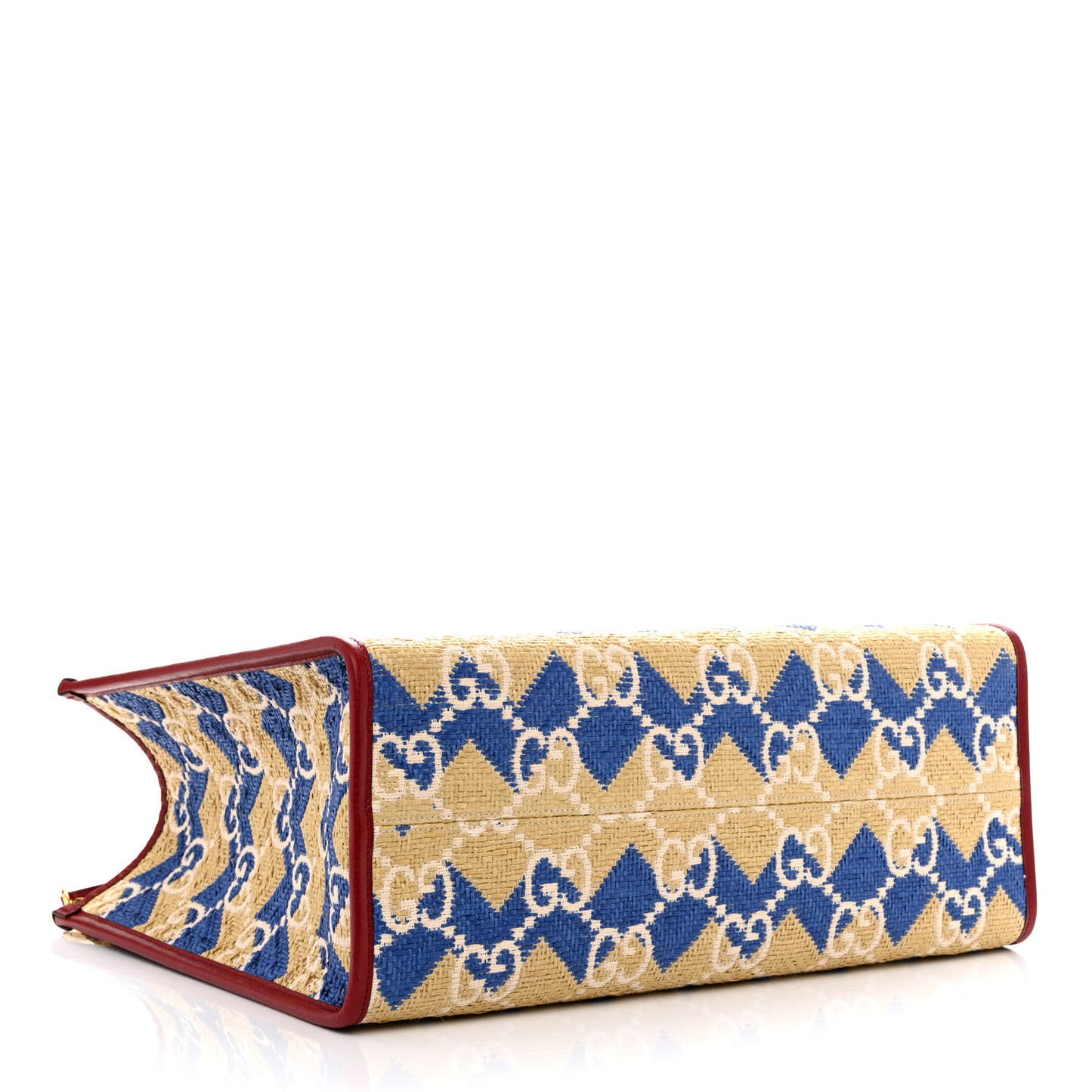 Raffia GG Monogram Hamptons Medium Tote Bag Beige Blue