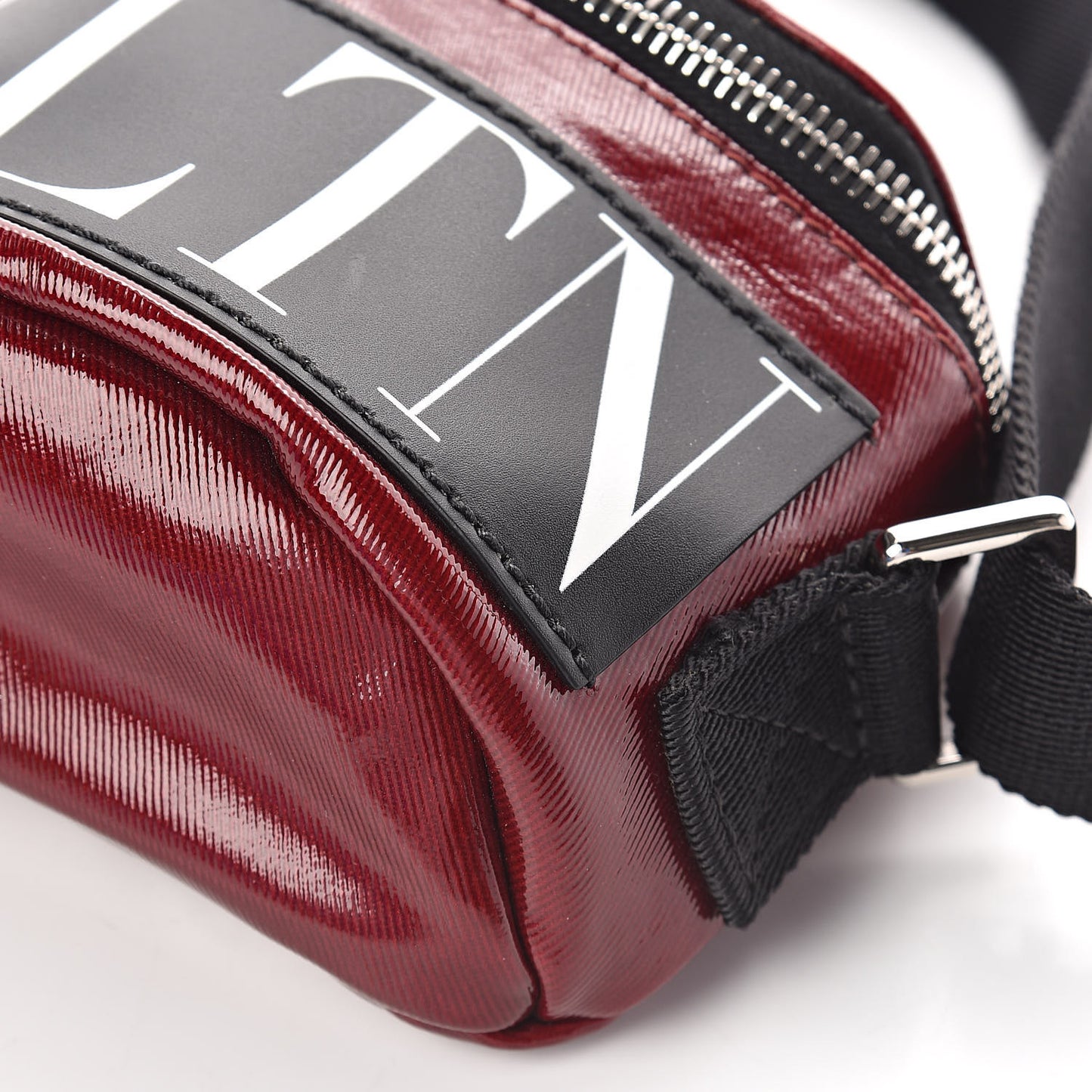 Shiny Coated Canvas VLTN Crossbody Dark Red
